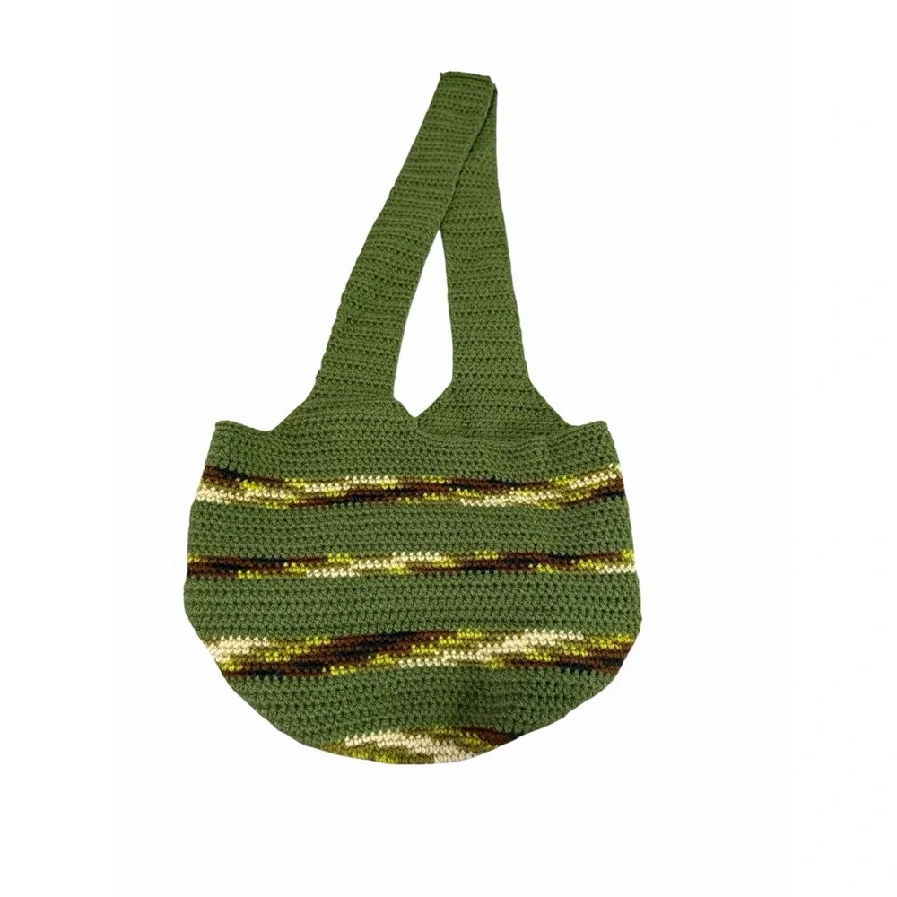 NEW Handmade Crochet Handbag green camo wood bottom hobo purse